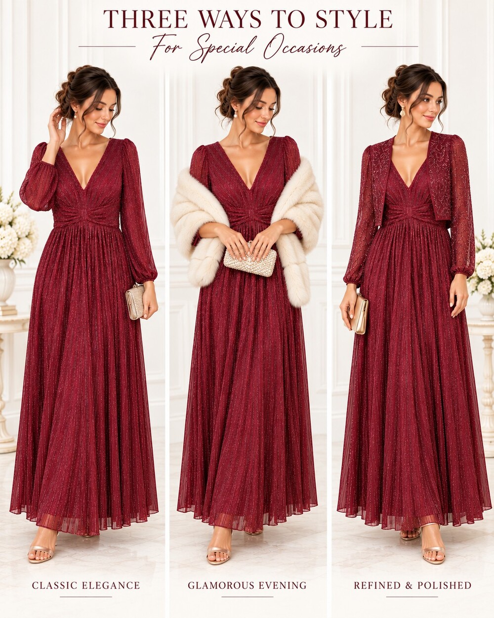 Ever Pretty Burgundy Shimmer Maxi Special Occasion Dress | Size 1XL Built-In Bra - Picture 2 of 9